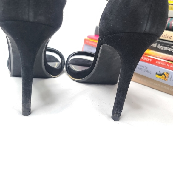 Kenneth Cole Black Suede Rhinestone Ankle Strap 4.75 inch High Heels Size 8 - Picture 14 of 14
